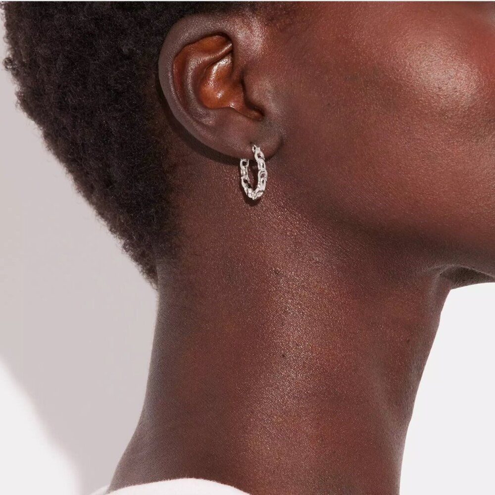 Coach Silver Chain Link Hoop Earrings - Picture 4 of 5